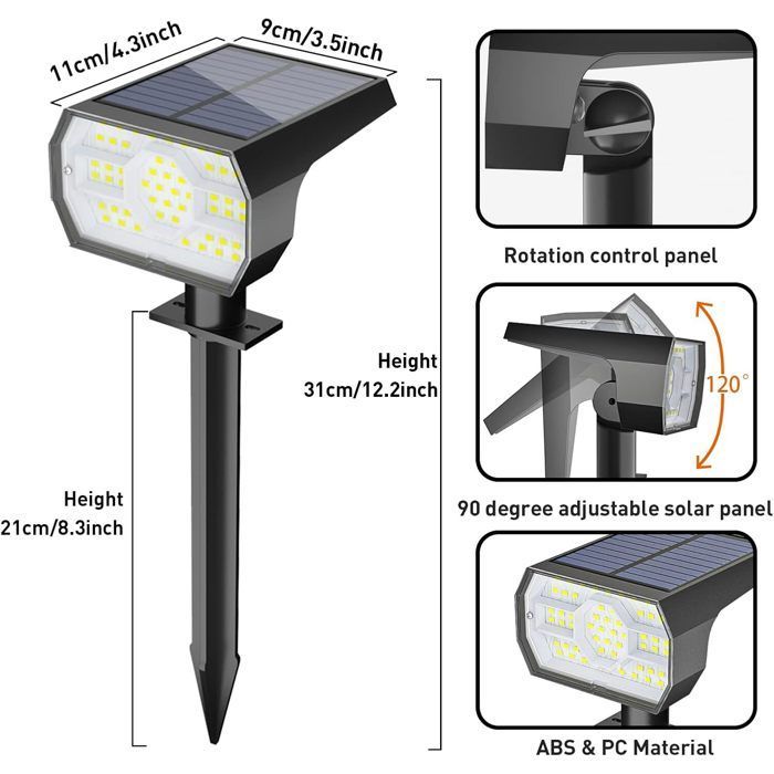 Lámpara solar para exteriores, 56 LED, 3 modos de iluminación, foco solar para exteriores, proyector LED impermeable IP65 para jardín, luz blanca cálida.