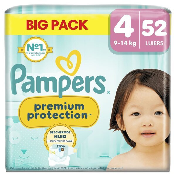 „Pampers Premium Protection“ sauskelnės, 4 dydis (9–14 kg), 52 vnt.