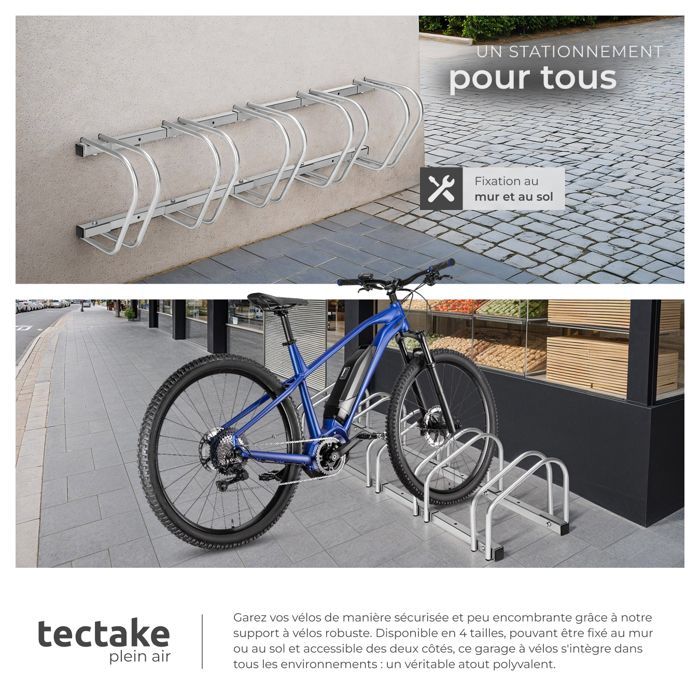 Portabicicletas - TECTAKE - Soporte de pared o suelo para 5 bicicletas, acero, 130 x 28,5 x 26 cm - Gris