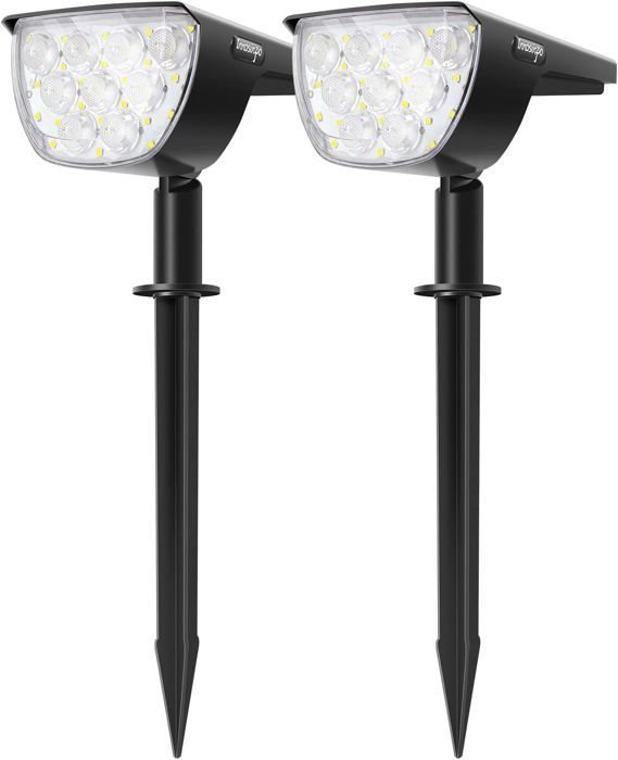 Confezione da 2 faretti solari da esterno, 30 LED, impermeabili IP67, faretto solare orientabile con pannello solare a 180°