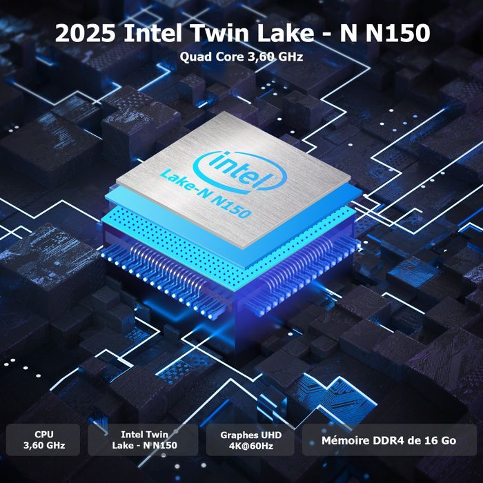 Mini PC AWOW W-11 Pro com processador Twin Lake-N N150 Quad Core de 3,60 GHz, 16 GB de RAM DDR4 de 3200 MHz e SSD M.2 PCIe 3.0 de 512 GB.