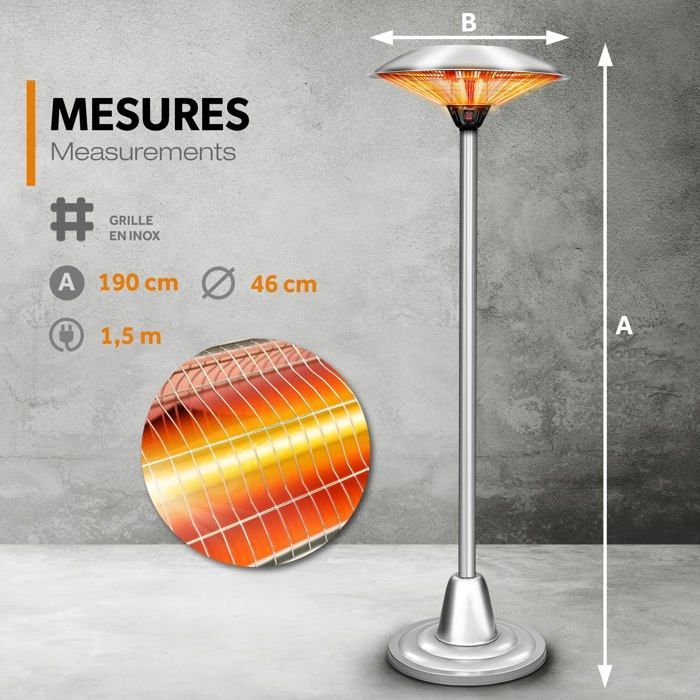 TRESKO® Parasol chauffant 2500W | Chauffage extérieur Infrarouge | Radiateur Rayonnant Électrique de Terrasse | 2 Niveaux de Chaleur