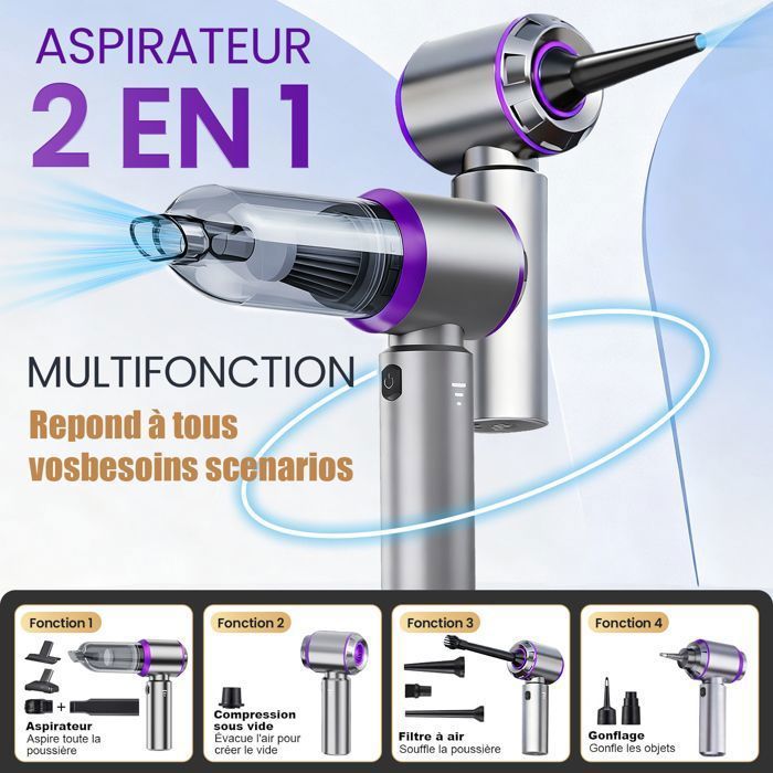 Powerful 16000Pa Handheld Vacuum Cleaner - Portable Cordless Car Vacuum with Blower Function, 6000mAh Battery for Car, Sofa, Home