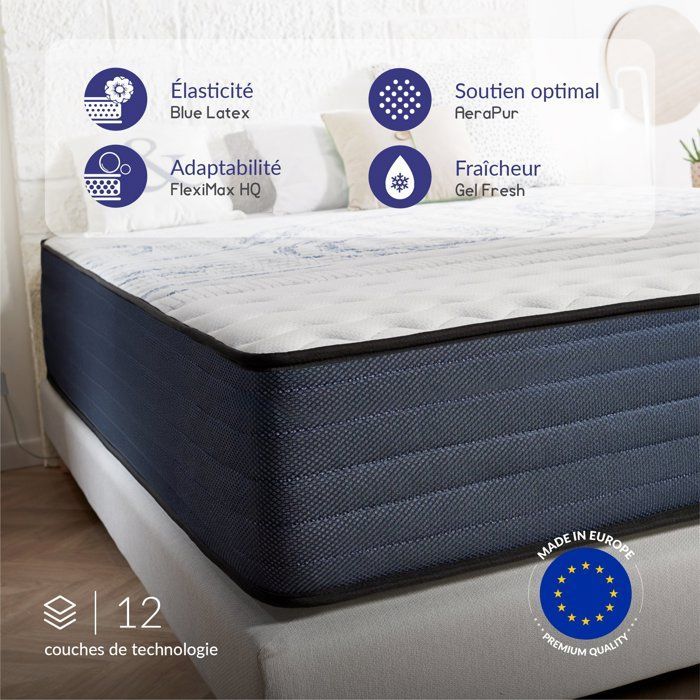 Colchão Dream Komfort 180x200 cm - Tecnologia Blue Latex e Espuma Viscoelástica HR - Reversível - 7 Zonas - Extra Grosso
