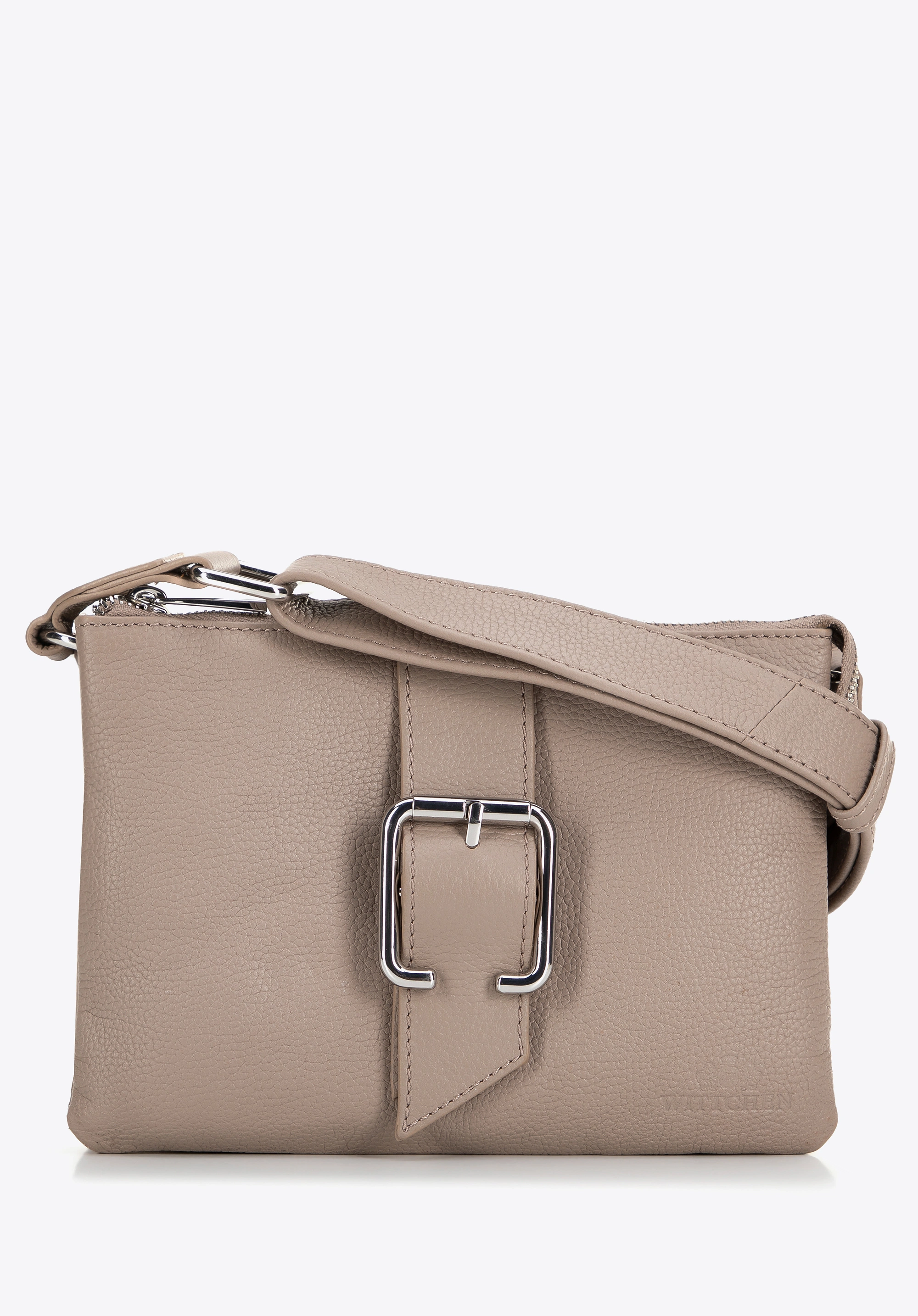 Damska crossbody ze skóry z klamrą beżowa