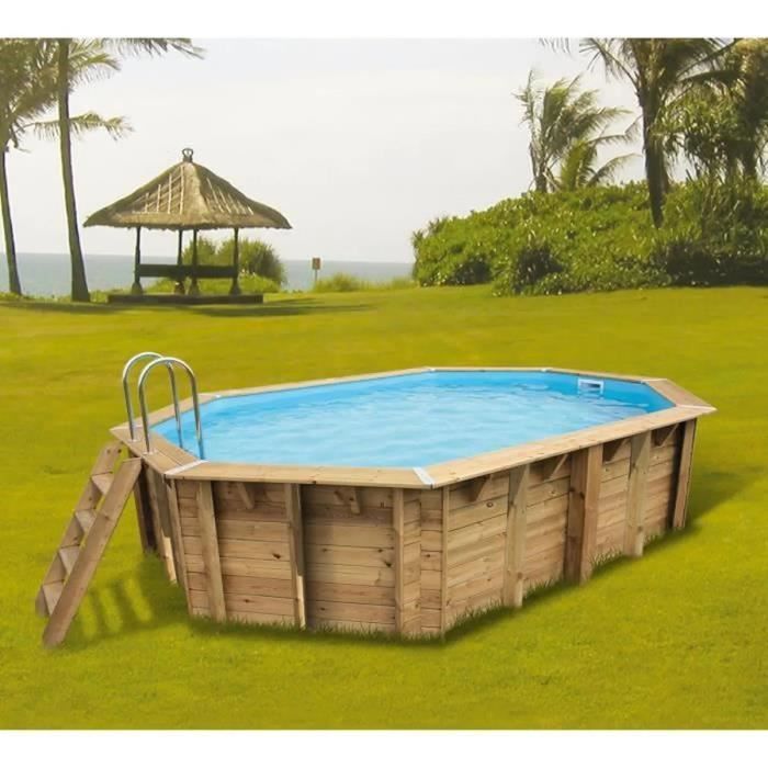 Kit de piscina de madera desmontable UBBINK - 490 x 300 x 120 cm - Ovalada (con filtro de arena, escalera interior y escalera exterior)