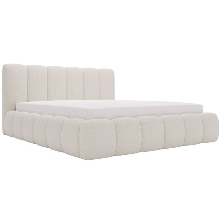 Structure de lit - Tissu en bouclé - Sommier à lattes - lit beige - Cloud 140x200