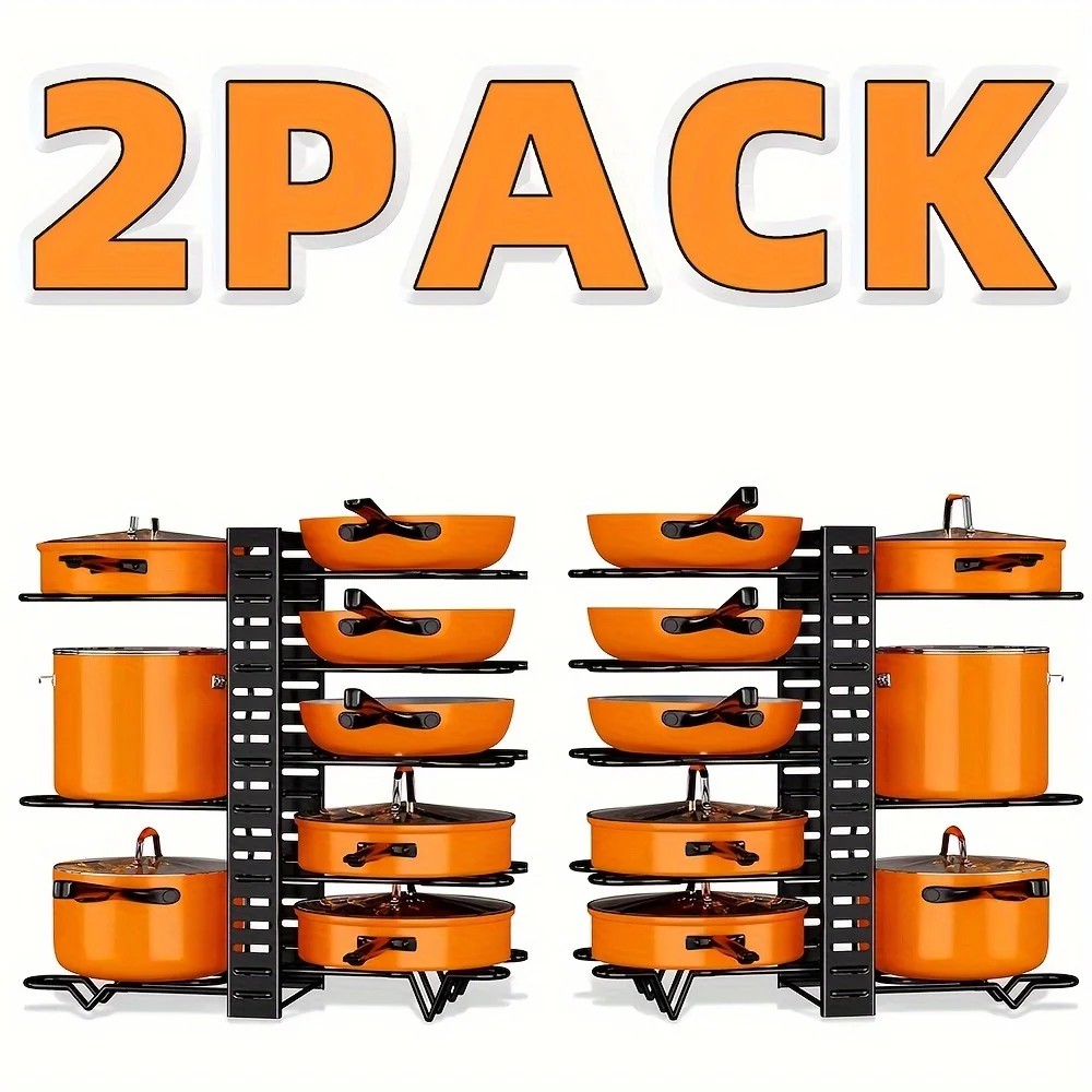 Lot de 2 supports à casseroles, organisateurs de casseroles, étagère de rangement pour la cuisine, supports réglables pour couvercles et poêles.