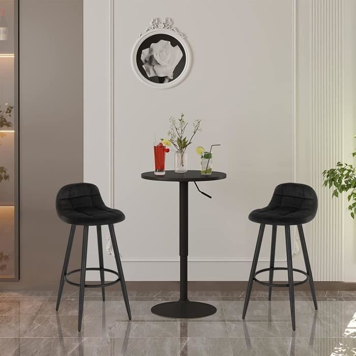 WOLTU Juego de 2 taburetes de bar modernos, sillas altas de cocina en terciopelo y metal, altura del asiento 70 cm, negro BH364sz-2
