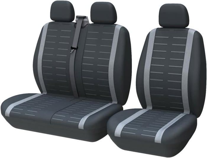 Funda para asiento de coche, ajuste universal para la mayoría de camiones, furgonetas y autobuses, asientos delanteros 1 + 2 (3 asientos), gris.
