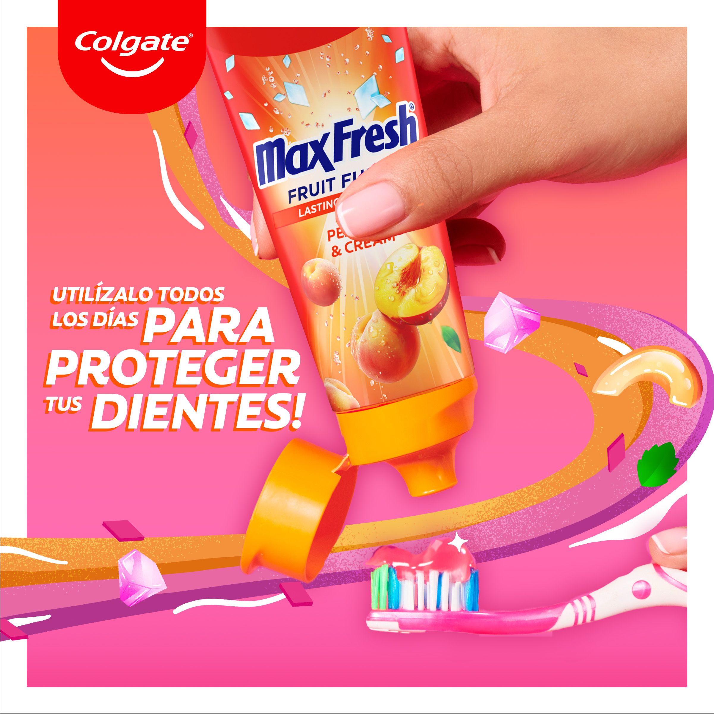 Colgate Max Fresh Fruit Fusion pasta za zube s mirisom breskve i kreme Paste za zube i paste za zube