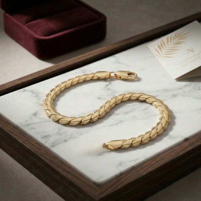 Bracelet - Maille Plate - Palmier - Plaqué Or Jaune 750/1000 - 19 cm - Largeur 6 mm - Femme