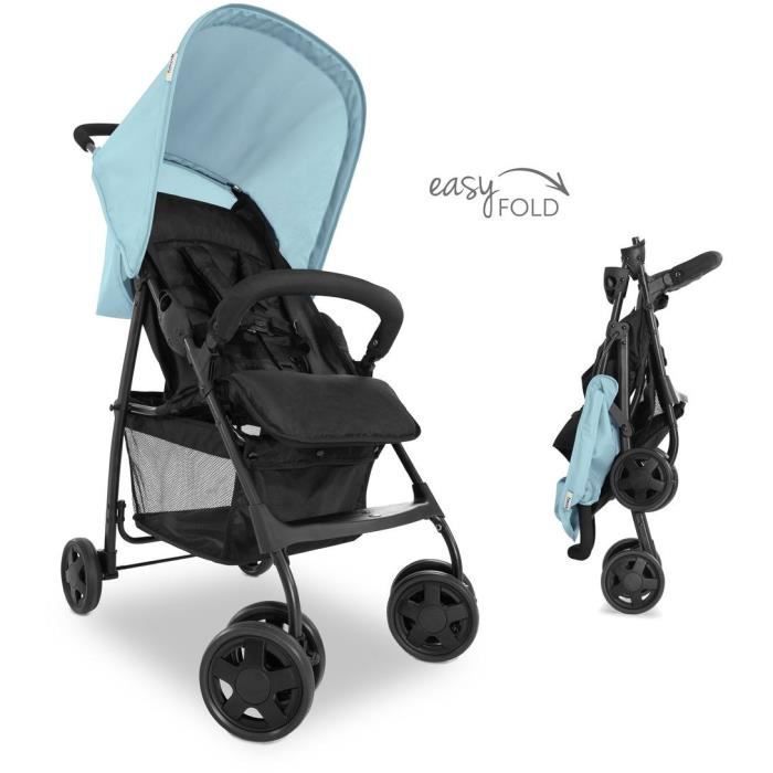 HAUCK - Poussette canne - SPORT - Pliable & inclinable - Capote Pare-Soleil - 4 roues - Noir / Bleu
