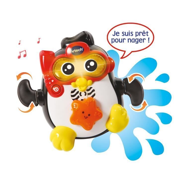 Juguete interactivo para el baño VTECH BABY - Gideon, campeón de natación - Pingüino nadador para bebés de 1 año en adelante.