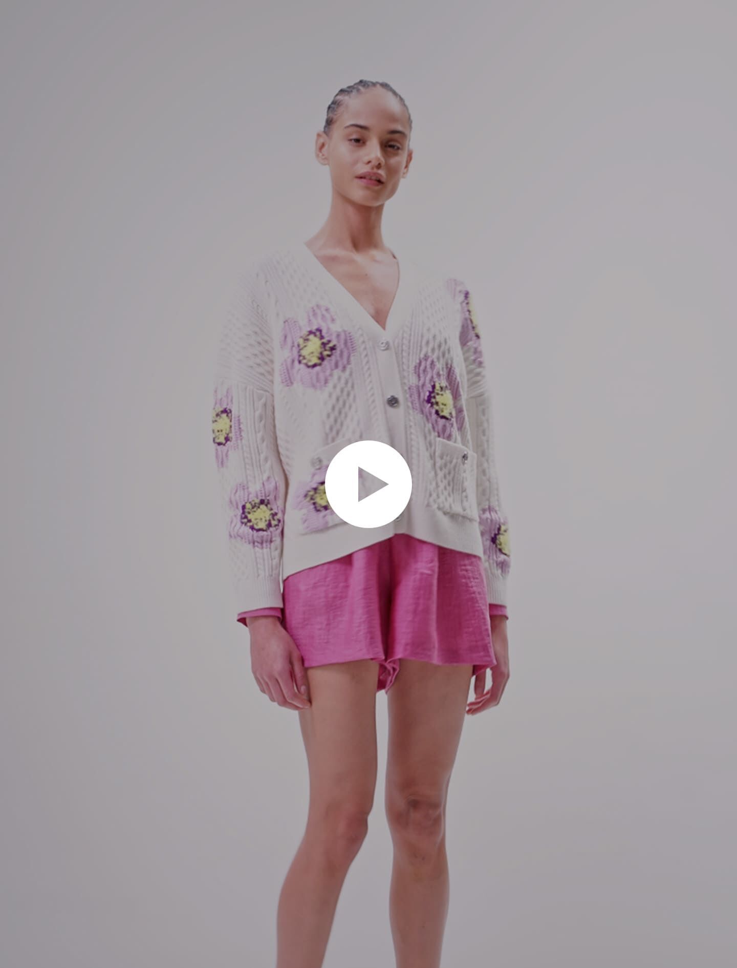 Cardigan tricotat cu imprimeu floral - Alb-gălbui