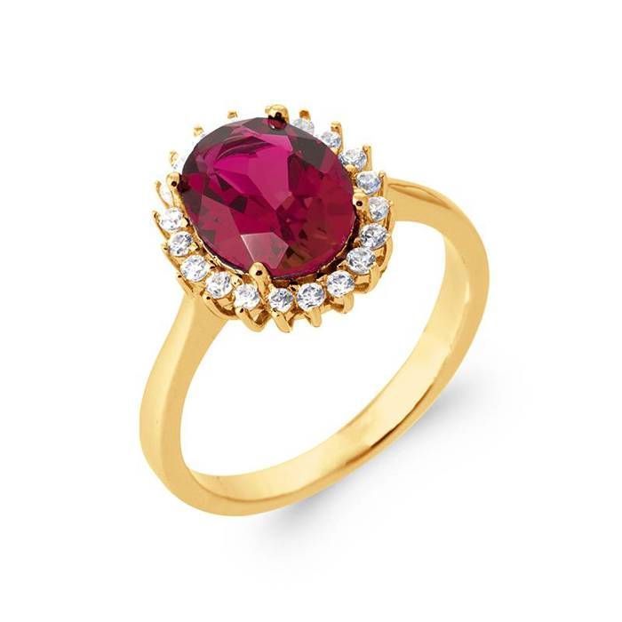 Bague Marquise Rubis Zirconium Ronde Plaqué Or 18 CT 5 Microns Tailles 50 à 60 - BIJOUXIA - Femme - Rouge