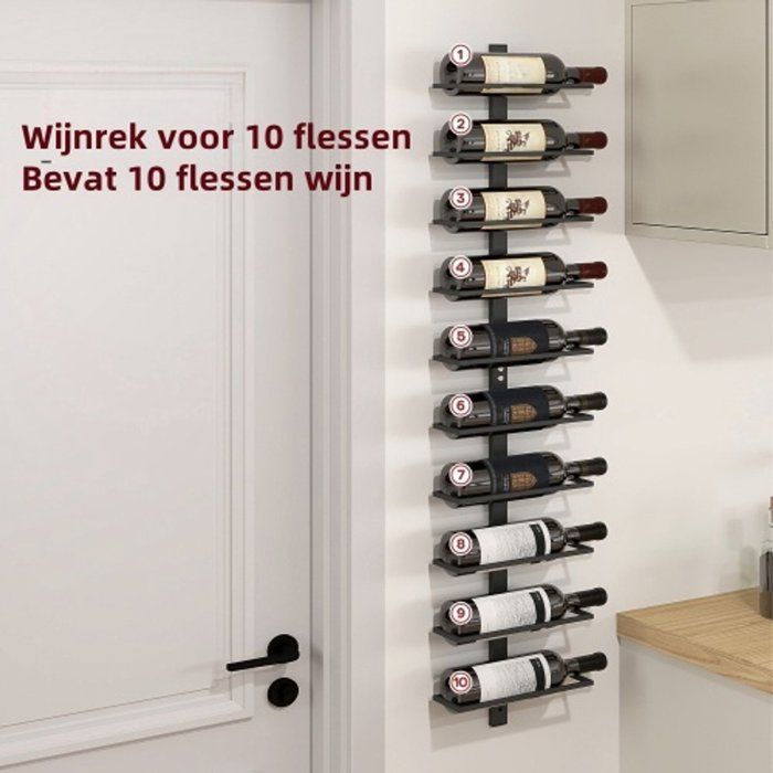 Botellero de pared (10 botellas) - Estante de almacenamiento de acero - Ideal para almacenar vino en cocinas y
