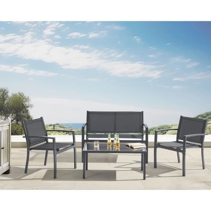 Salon de jardin CEBU - Structure Acier - 4 personnes - Gris