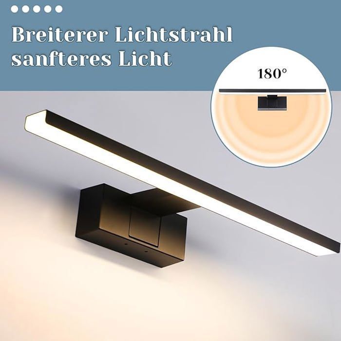 Homefire LED miroir lumière Applique murale salle de bain Noir étanche IP44 moderne Blanc neutre 4000K Miroir Intérieur Lumière