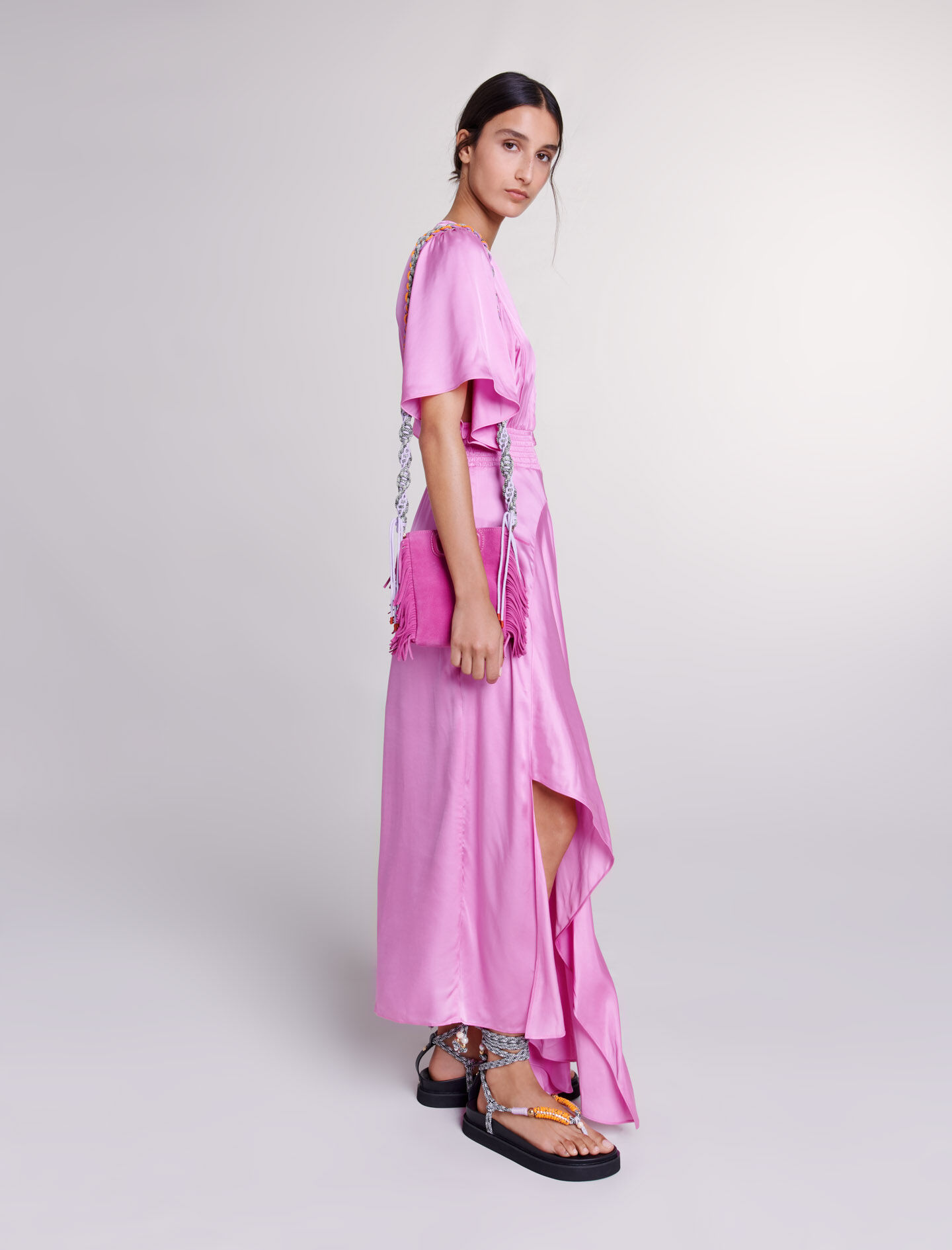 Rochie lungă din satin - Roz
