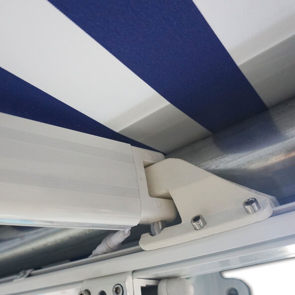 LED full cassette awning ELOS V2 incl. wind sensor, navy blue-white, 400 x 300 cm