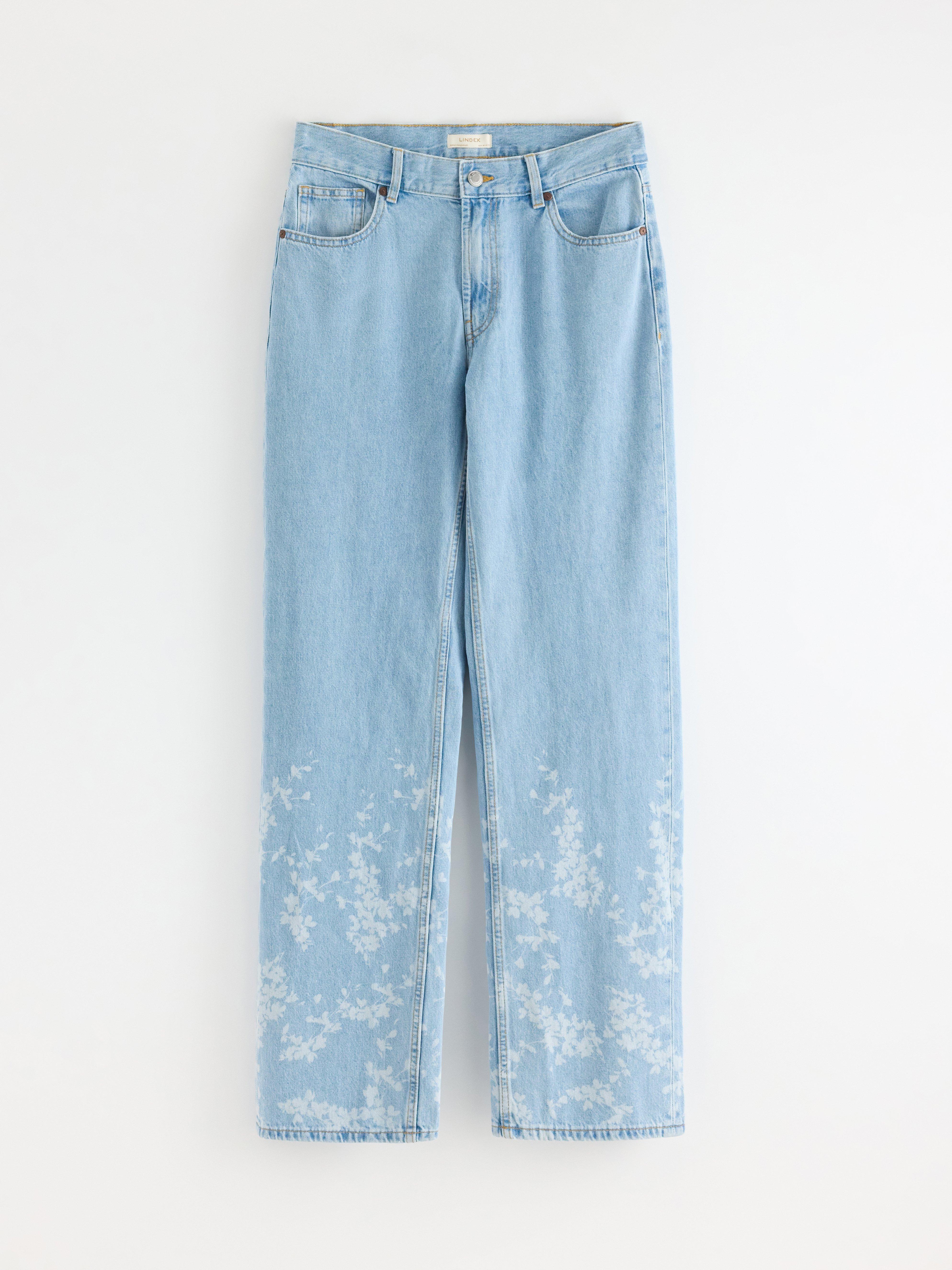 STRAIGHT Sia extra långa jeans med blomstertryck blue