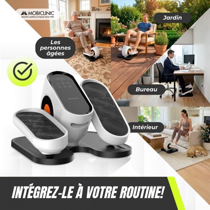Bicicleta elíptica mini Mobiclinic: Modo manual y 3 programas automáticos, pantalla LED, control remoto, funcionamiento silencioso.