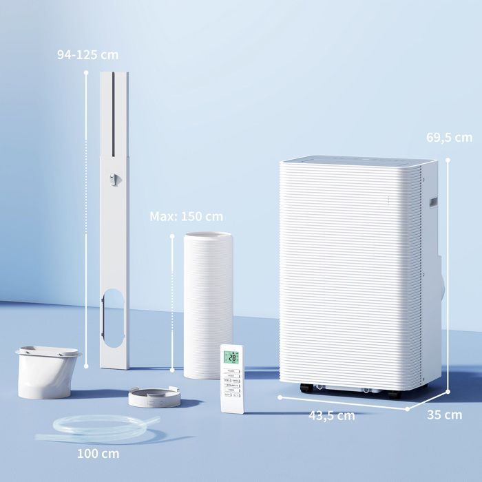 Aire acondicionado portátil - HOMCOM - 12000 BTU - Refrigeración, deshumidificación, ventilador, modo nocturno - ABS - 43,5 x 35 x 69,5 cm - Blanco
