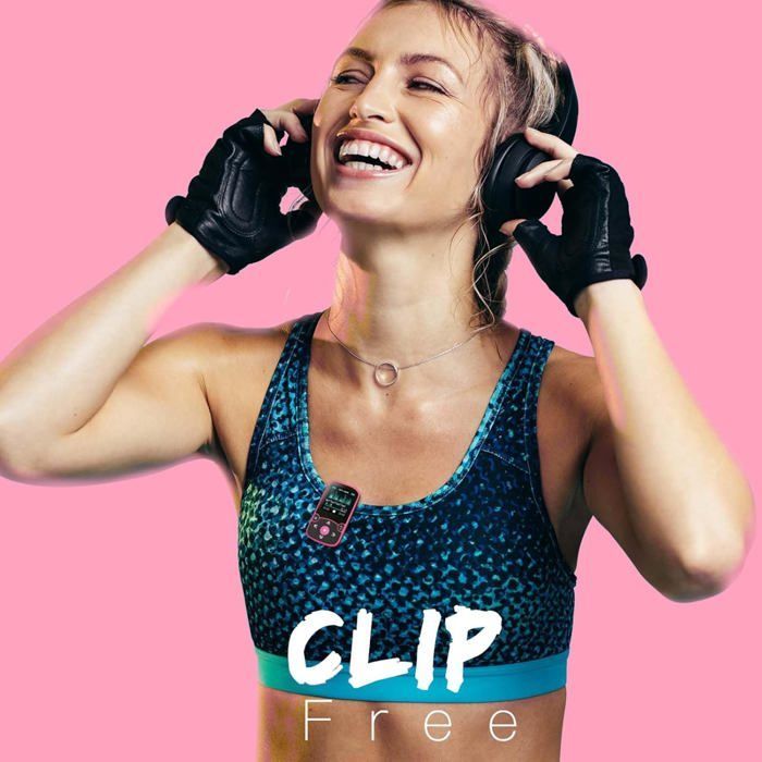 Reproductor deportivo Bluetooth MP3 AGPTEK de 64 GB con clip, reproductor de música HiFi portátil con radio FM/podómetro, ampliable para