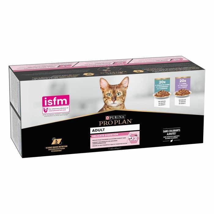 PRO PLAN Adult Delicate Digestion Salsa de pavo y pescado 40 sobres de 85 g para gatos adultos