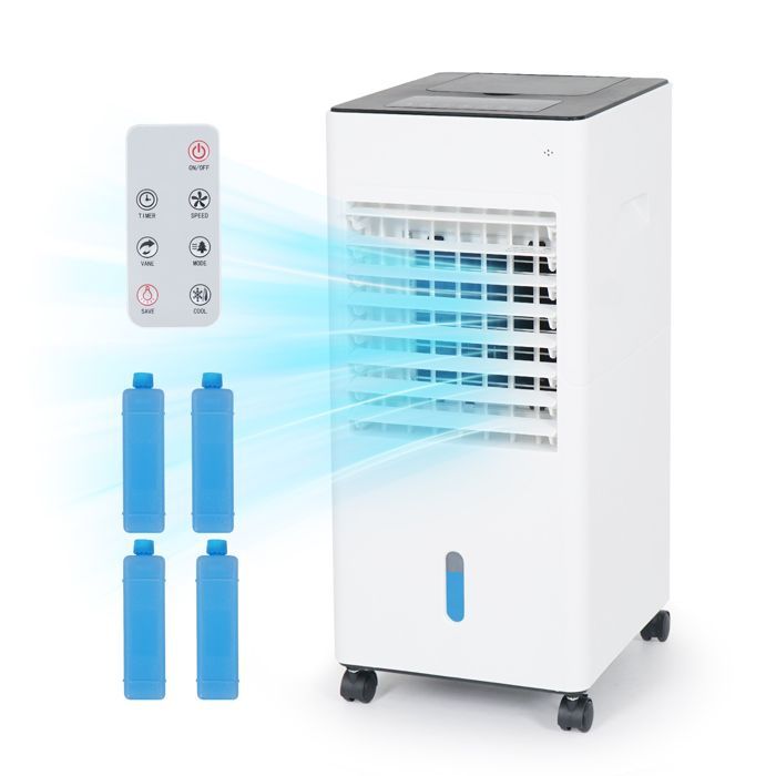 Aire acondicionado portátil PULUOMIS - Ventilador enfriador de aire - 3 velocidades - Control remoto - Temporizador de 12 horas