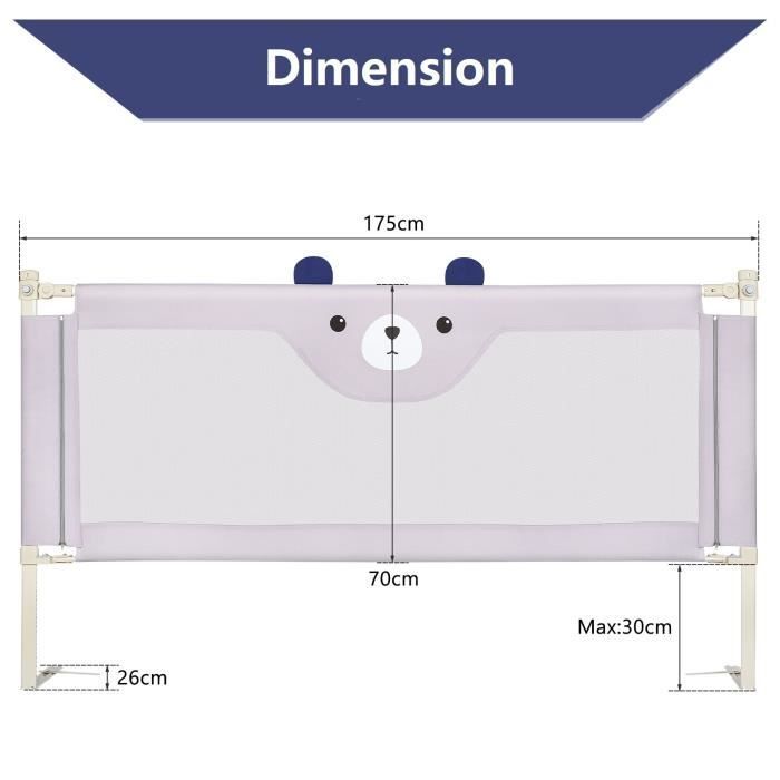 Willonin® Baby Safety Bed Rail, Breathable Mesh and Adjustable Height, Bear Pattern, 175x100x26 cm