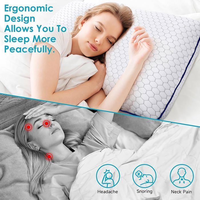 Almohada rectangular de espuma viscoelástica firme y gruesa de 60x40 cm, transpirable, con funda lavable y ortopédica cervical.