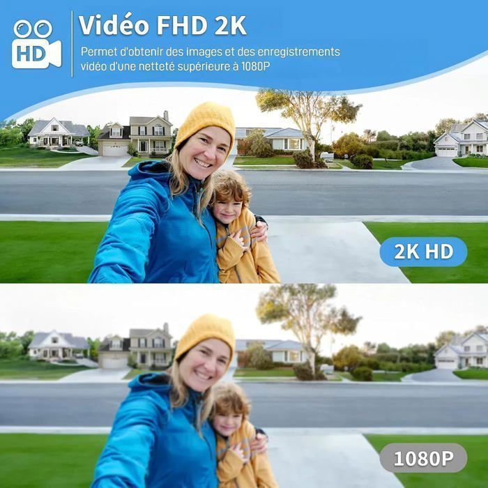 XTU 2K Sonnette sans Fil avec Caméra 2.4G WIFI  avec Support Multi-Angle, Détection Mouvement PIR,Vision Nocturne,IP66 Étanche