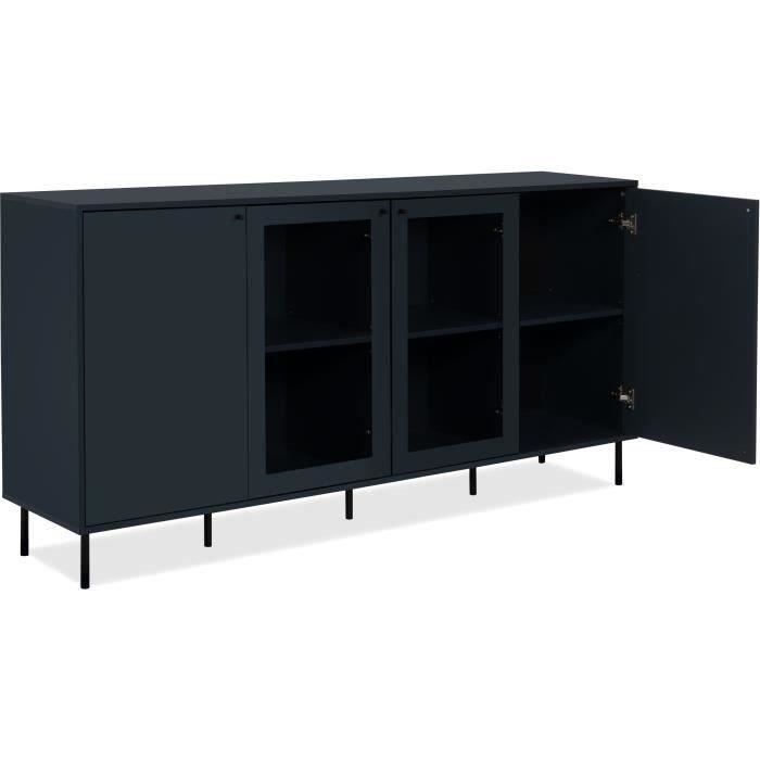 Matala senkki - CARACAS - tummansininen koristelu - 2 lasiovea + 2 ovea - L180 x K90 x S40 cm
