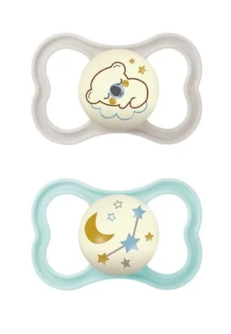 Chupete MAM Mam Air Night, 6+ meses, silicona, doble, neutro, brilla en la oscuridad.