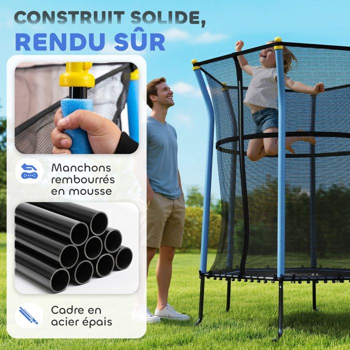 Children's trampoline - HOMCOM - Ø 1.63 x 1.9 m, safety net, zipped door, 6 poles - steel - blue/black