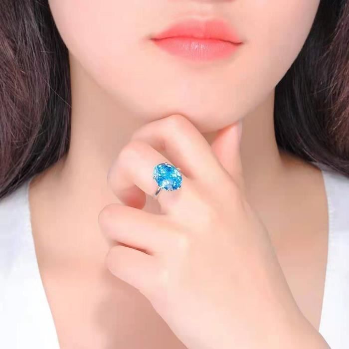 Solitaire cubic zirconia engagement ring - RMEGA - Elena - Blue - Crystal - White Gold Plated