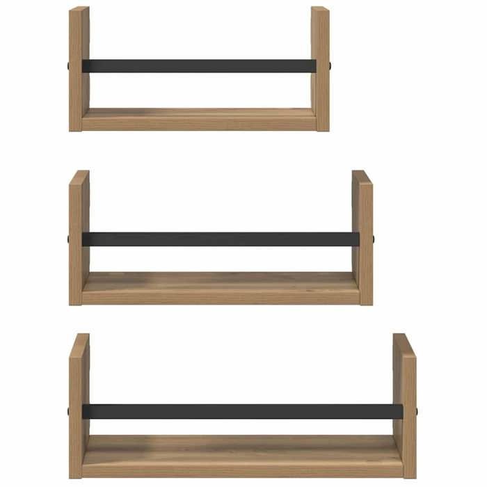 MOT12182 - Juego de 3 estantes de pared, roble artesanal, 40x16x14cm