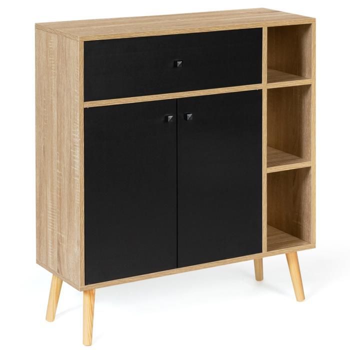 IDMARKET EMMIE Scandinavian wood and black storage unit with cupboard and drawer