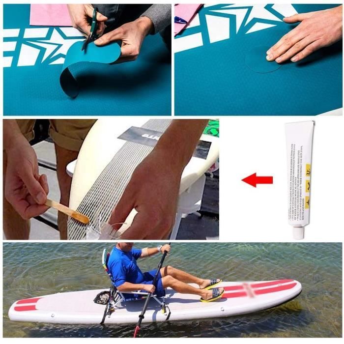 Kayak PVC repair kit, with PVC patches and glue for inflatables. Stand-up paddleboard repair kit.