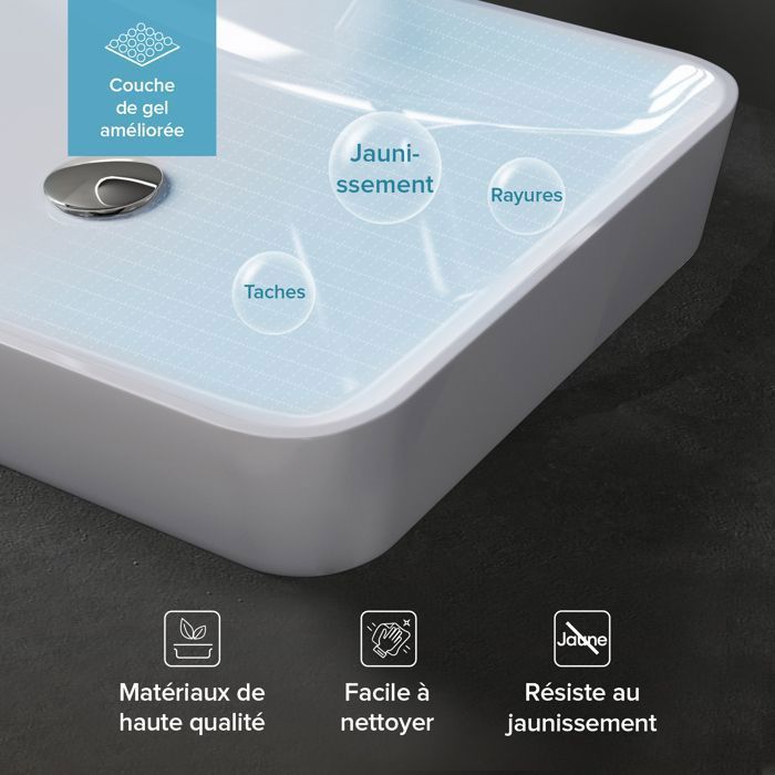 Lavabo de encimera Doporro Colossum815 blanco de 60 cm en superficie sólida de fundición mineral, 60x40x9 cm.