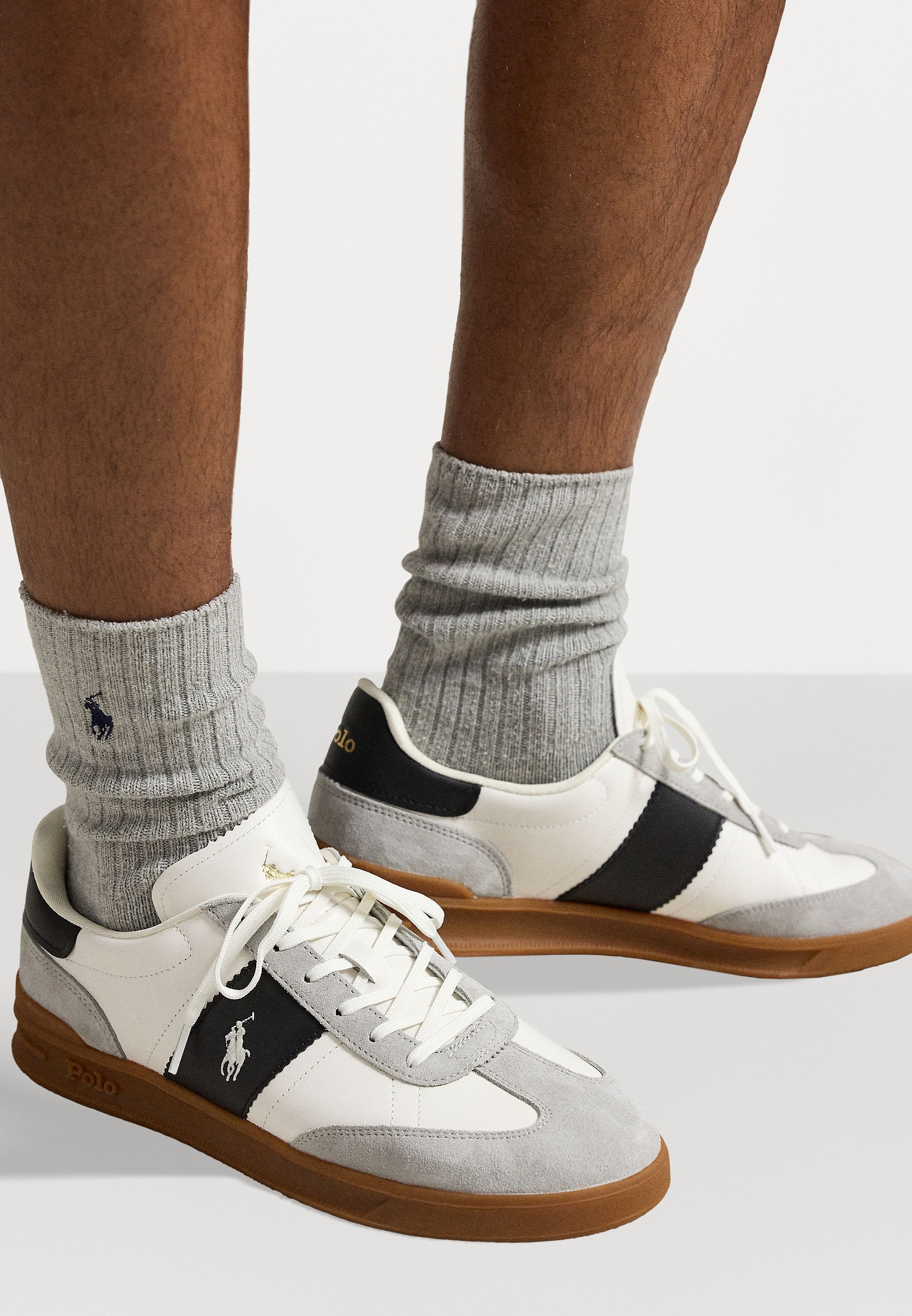 Polo Ralph Lauren HERITAGE AERA LEATHER-SUEDE SNEAKER UNISEX - Sneakers - wit/zwart/lichtgrijs
