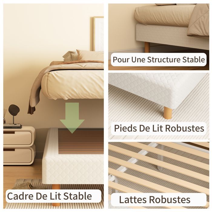 TEENO 140x190cm Spring Mattress + Slatted Base, Hybrid Pocket Spring Mattress, 20cm Thick Upholstered Protective Slatted Base