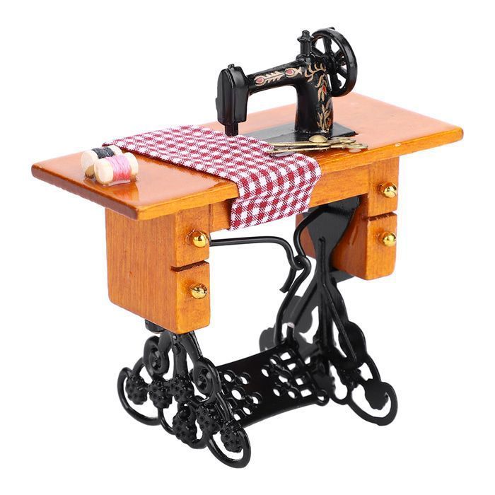 Macchina da cucire in legno per casa delle bambole in scala 1:12, mobili in miniatura, accessori per casa delle bambole, giocattolo YYV