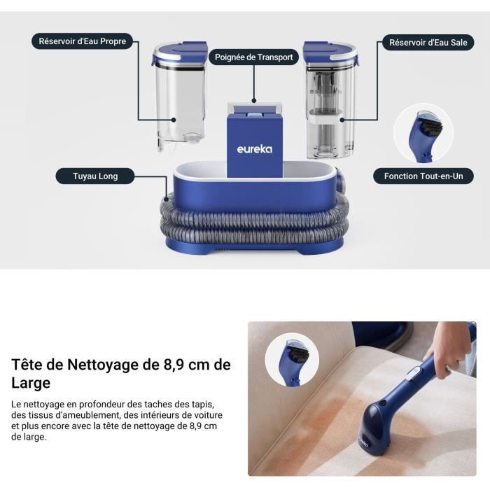 EUREKA NEY100 - Stoffen bankreiniger - 12500 Pa - Stofzuiger voor banken, tapijten en auto's - Watertank van 1,5 liter