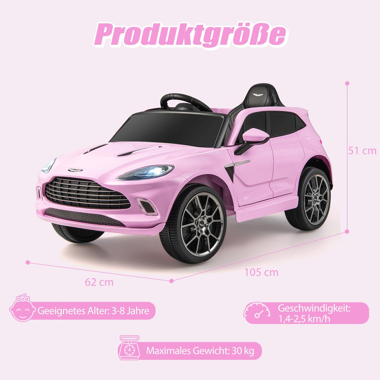 COSTWAY Elektryczny samochód dla dzieci 12V Aston Martin, z zamykanymi drzwiami i diodami LED