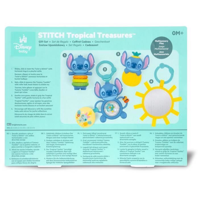 DISNEY BABY - STITCH - Cadeauset voor pasgeborenen - 4 babyspeeltjes, rammelaar, bijtring, multisensorisch speelgoed