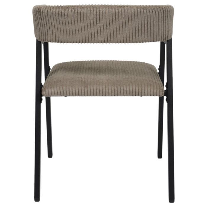 Fauteuil Design Minimaliste en Velours Cotelé Taupe et Piètement en Métal Noir