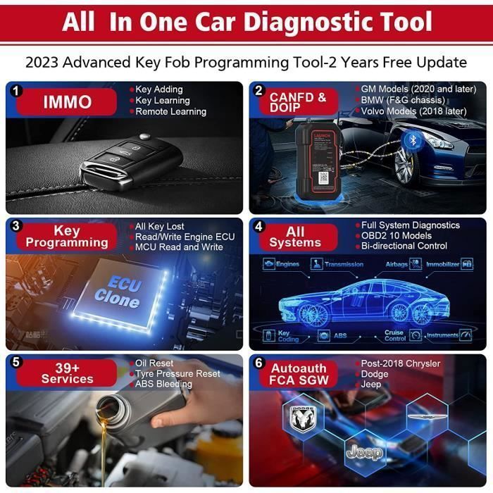 Ferramenta de programação de chaves LAUNCH X431 IMMO Elite, scanner de diagnóstico automotivo OBDII, serviço de reset 39 em francês.